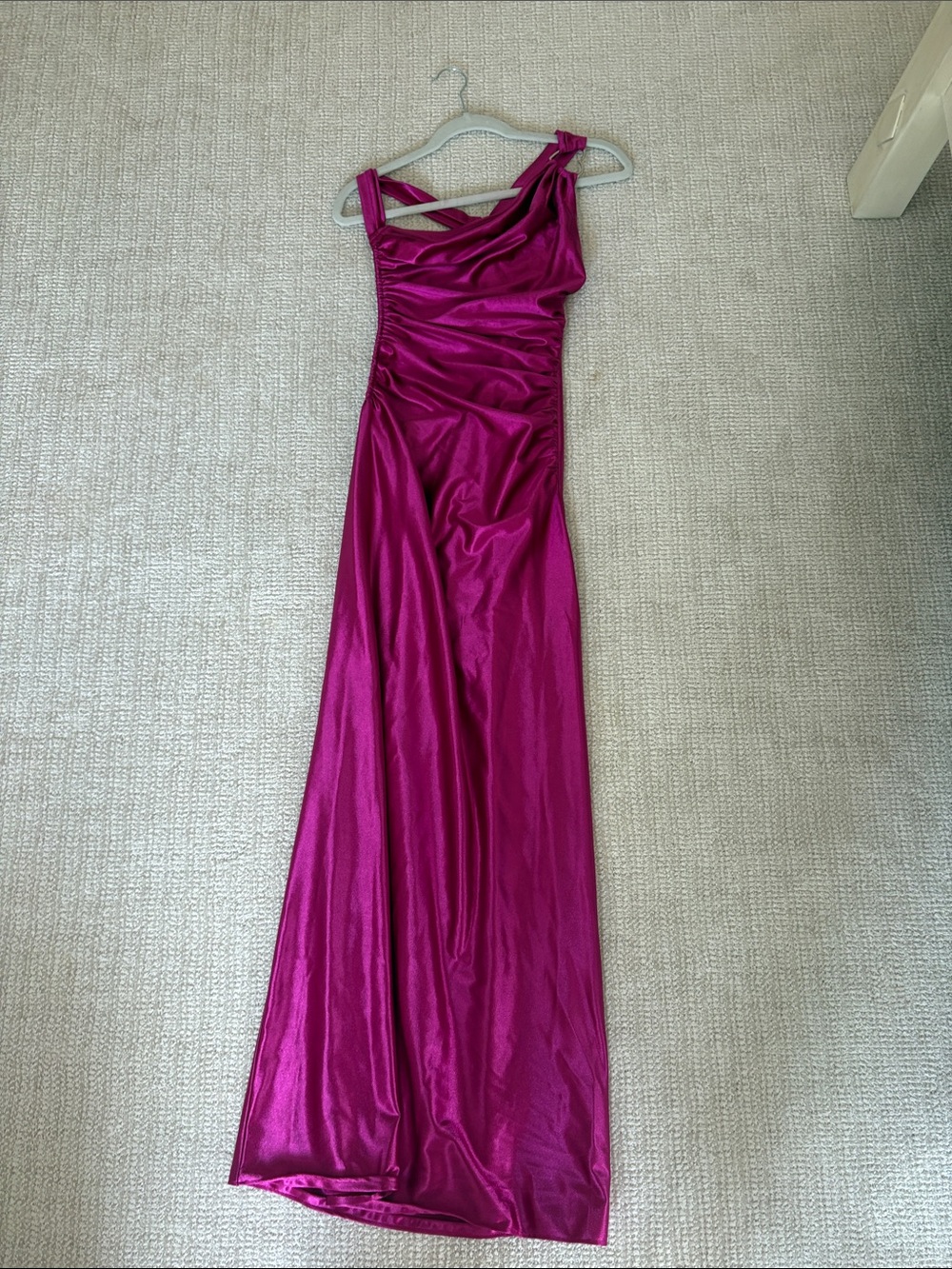 Lover and Friends Satin One-Shoulder Evening Gown in Magenta